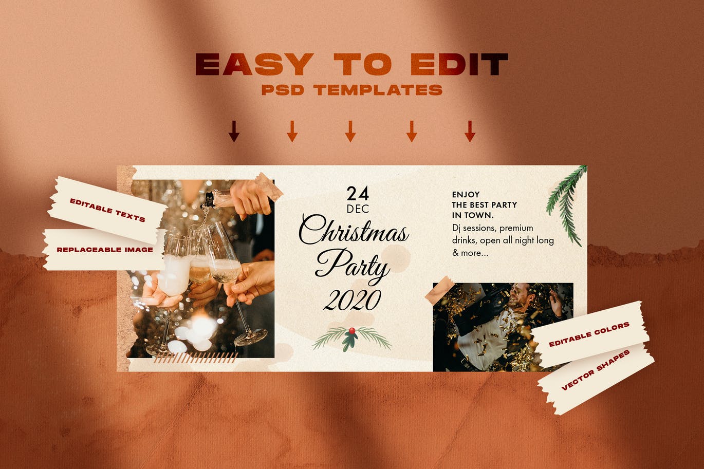 撕纸艺术风格圣诞节主题Facebook社交封面设计模板素材库精选 Christmas Facebook Covers插图(1)