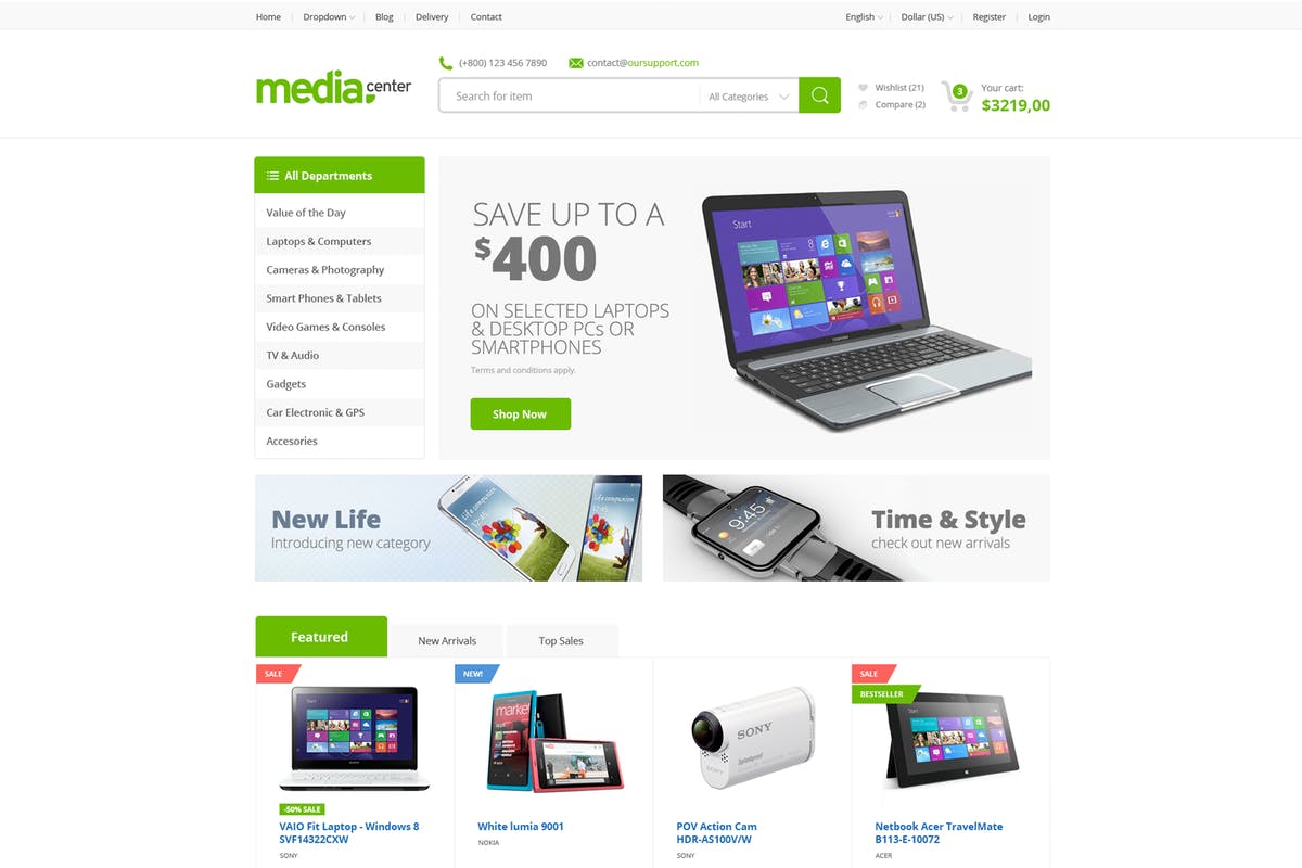 数码电子多用途电商网站Drupal主题 Media Center – Multipurpose Drupal Theme插图