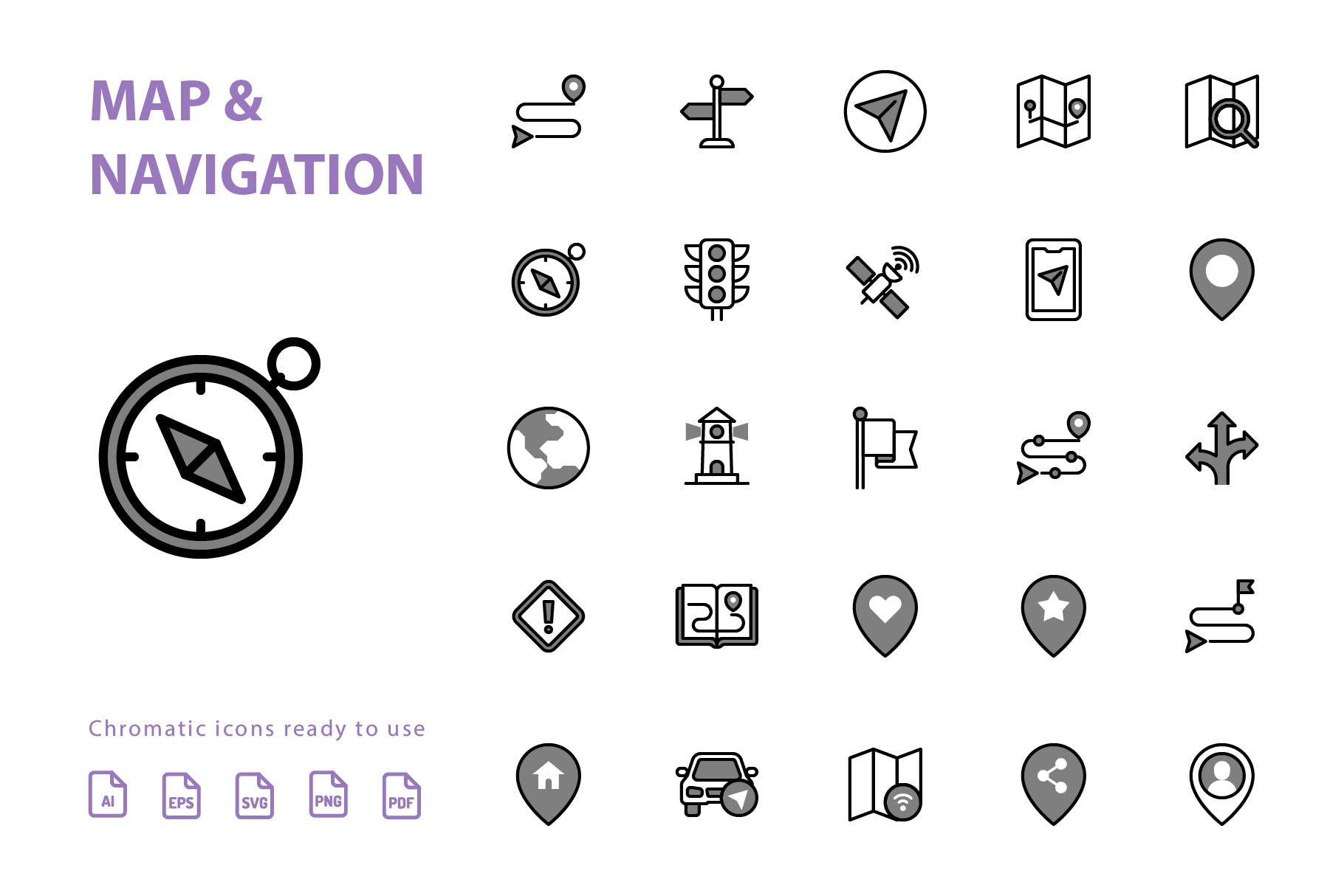 25枚地图导航Chromatic设计风格矢量素材库精选图标 Map & Navigation Chromatic插图(1)