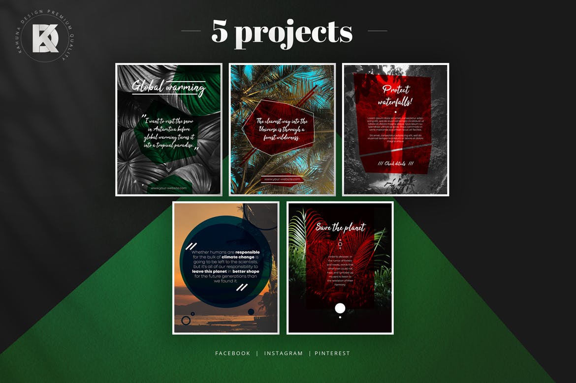 适用于旅游品牌推广的社交平台设计模板素材库精选 Tropical Quote Global Warming Kit插图(5)