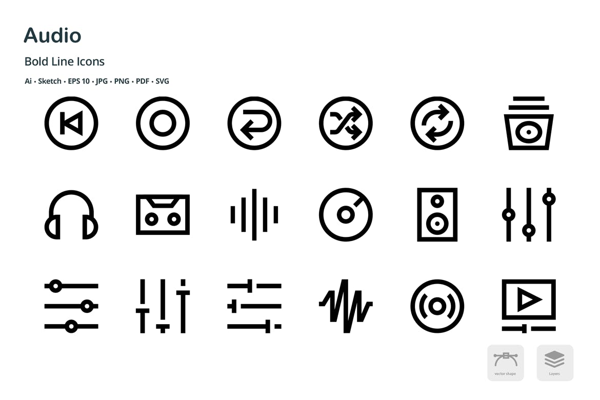 音频/多媒体播放主题矢量线性素材库精选图标 Audio Mini Bold Line Vector Icons插图(2)