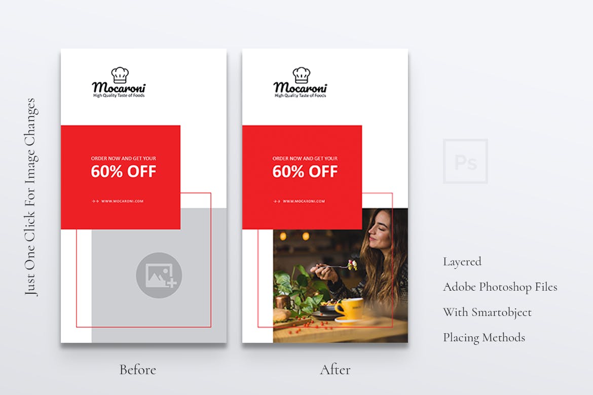 餐馆美食主题Instagram&Facebook社交品牌宣传图片设计PSD模板素材库精选 MOCARONI Restaurant/Food Store Instagram Stories插图(4)