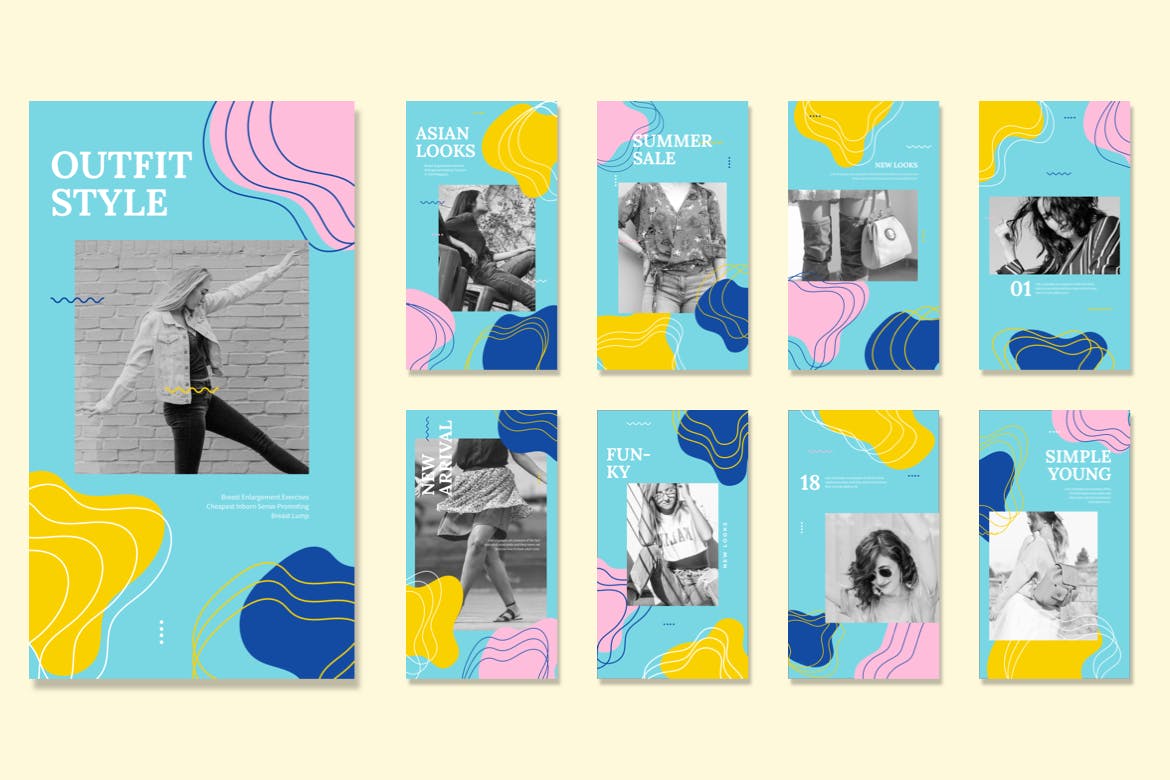 孟菲斯风格Instagram社交品牌故事宣传设计素材 Instagram Story Templates – Memphis Style插图(1)