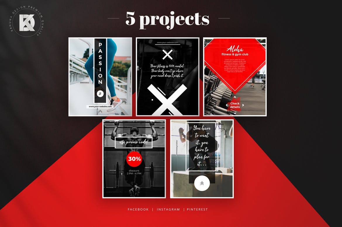 健身/健身房社交媒体横幅广告设计模板素材库精选 Fitness & Gym Social Media Banners Pack插图(5)