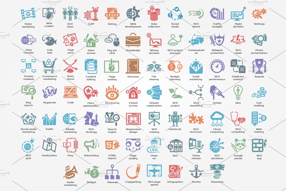 网站优化搜索引擎优化主题图标集 SEO Icons插图(1)