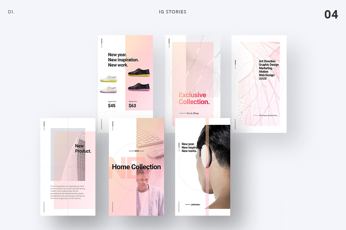 时尚创意Instagram故事贴图模板素材库精选合集 BRONX Light Instagram Stories Pack插图(7)