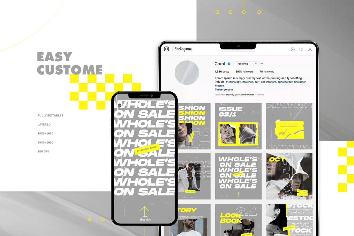 Instagram社交平台个性化撕纸效果贴图设计模板素材库精选 Instagram Template插图(1)