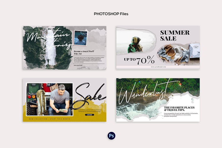 Facebook社交媒体帖子Banner广告水彩画背景叠层插图(5)