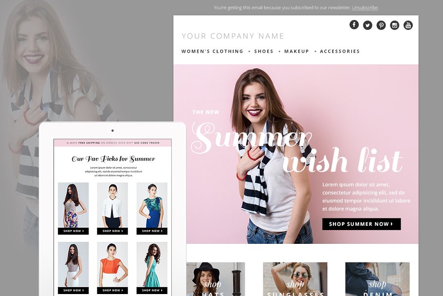 服饰电商、网店电子邮件营销模板  Summer Fashion E-mail Template PSD插图