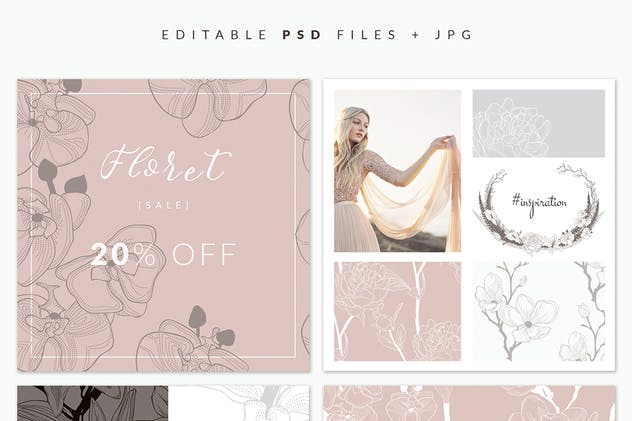 35+优雅手绘花卉图案纹理Instagram贴图模板素材库精选 35+ Patterns & 8 Instagram Templates插图(4)
