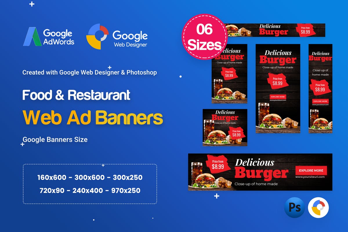 美食/餐厅主题Banner广告设计HTML&PSD模板 Food & Restaurant Banners HTML5 Ad D65 – GWD & PSD插图