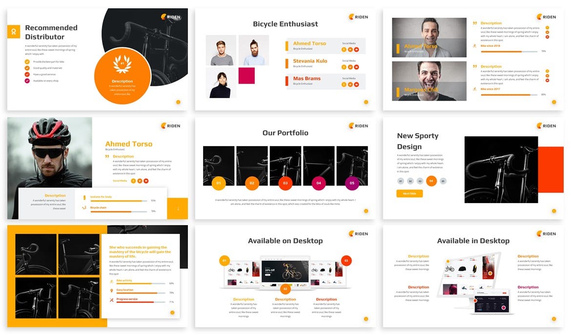 自行车品牌介绍PPT幻灯片模板 Riden – Bikeshop Powerpoint Template插图(2)