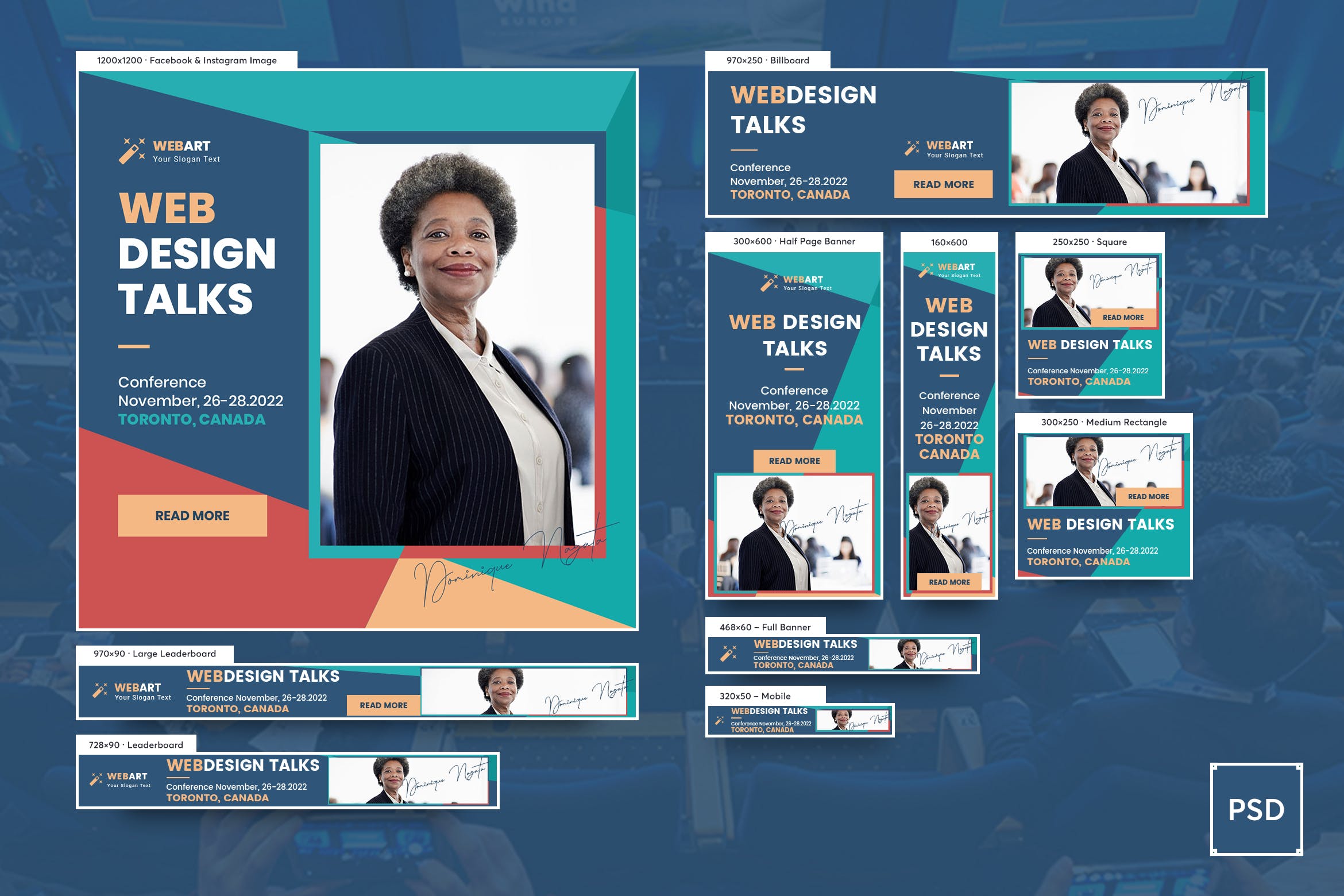 会议演讲主题活动网站广告Banner图设计PSD模板 Event Conference Banners Ad PSD Template插图