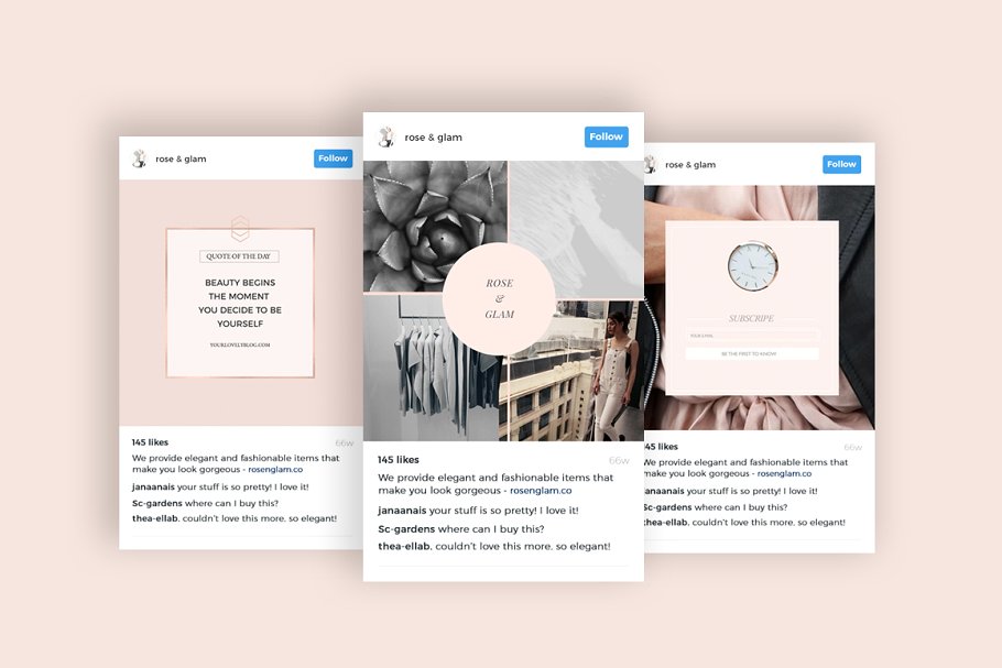 简约时尚风格社交媒体贴图模板素材库精选 Feminine Social Media Templates插图(4)