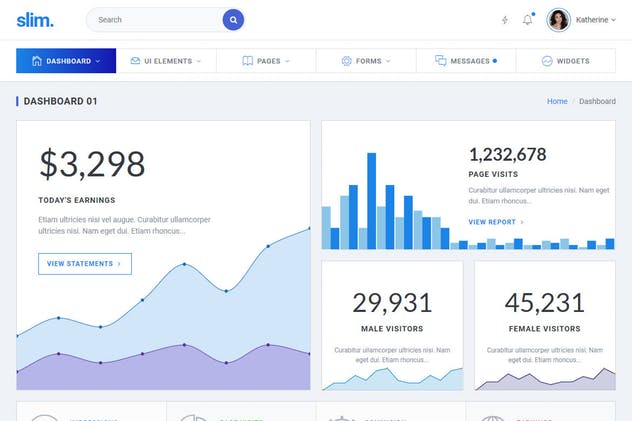 现代简约管理员&仪表盘Bootstrap模板素材库精选 Slim Clean & Modern Bootstrap 4 Admin & Dashboard插图(1)