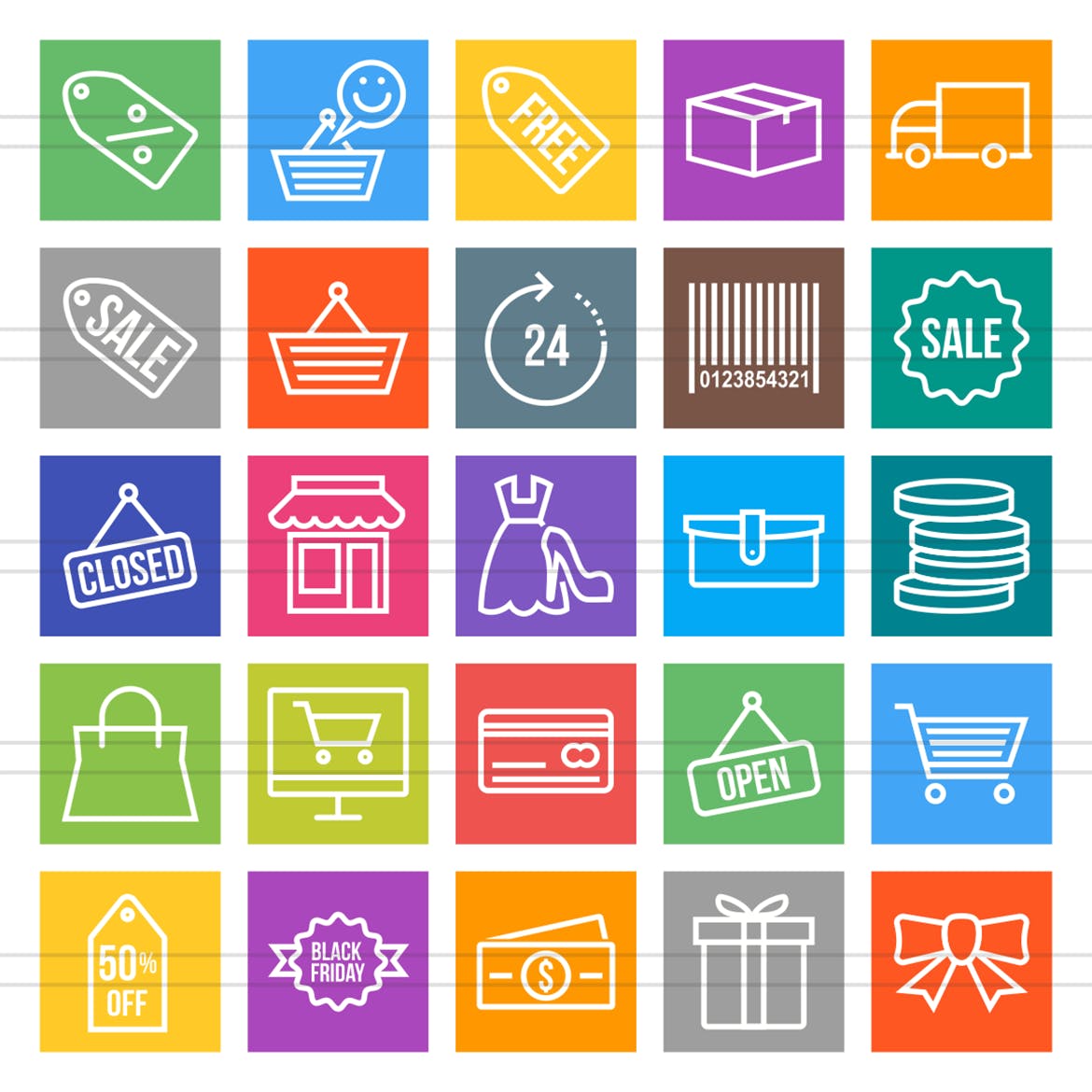 25个黑色星期五主题多色线性图标 25 Black Friday Line Multicolor Icons插图(1)