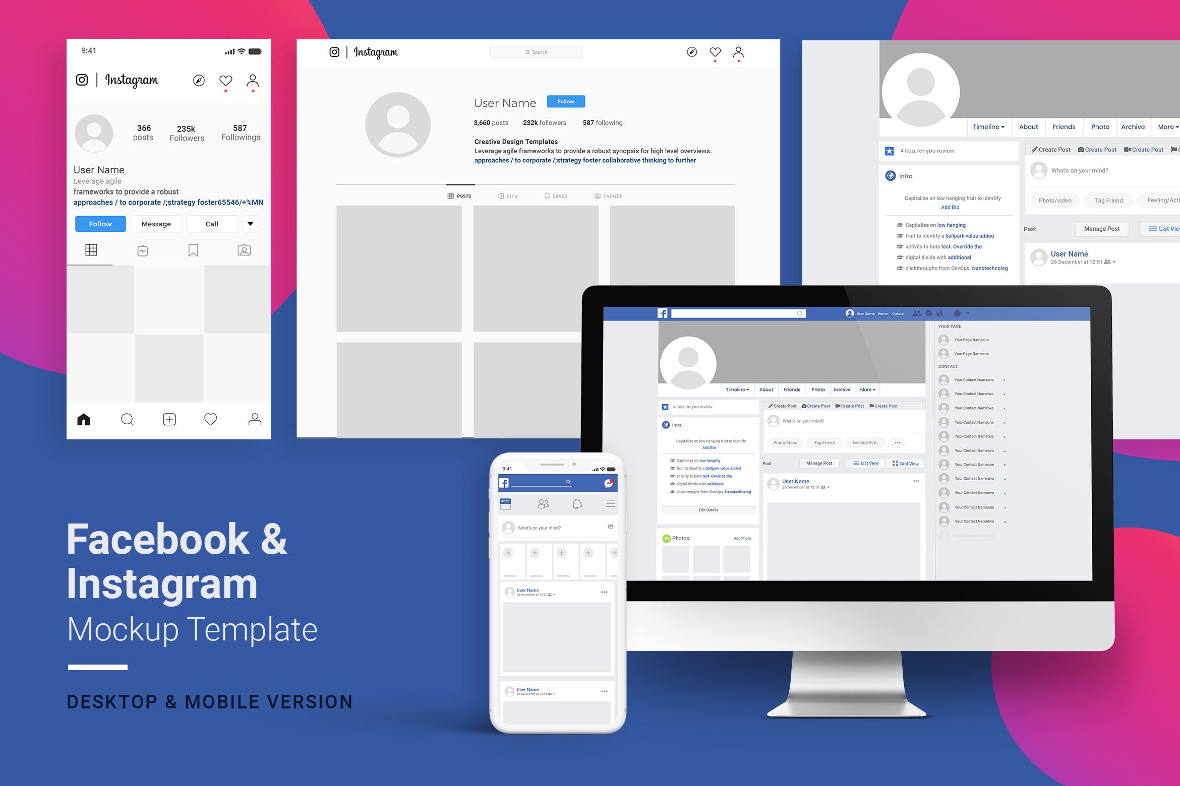 Facebook & Instagram品牌主页排版设计效果图样机 Facebook & Instagram Mockup Template插图