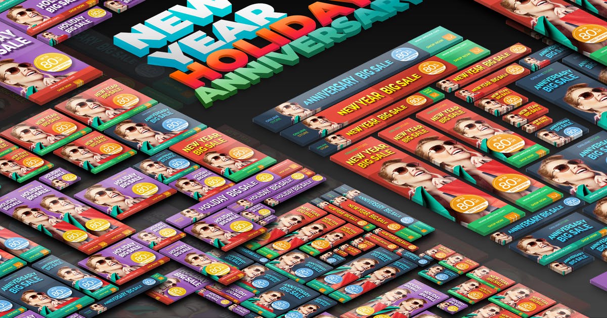 新年/周年纪念/假日大减价广告Banner图设计模板集 New Year, Anniversary, and Holiday Big Sale Ads插图