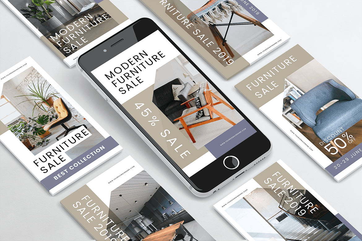 家具品牌故事推广Instagram社交推广设计素材PSD&AI模板素材库精选 Furniture Instagram Stories PSD & AI Template插图(3)