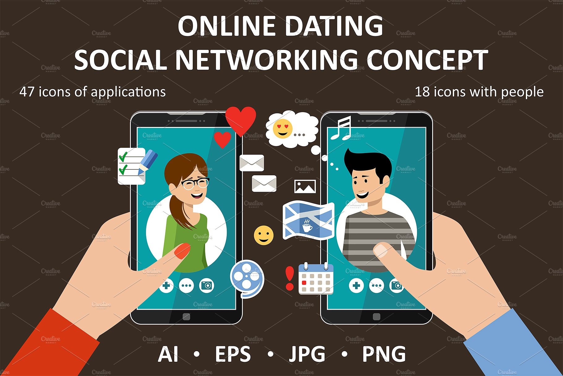 在线约会的概念图标与图形素材插图