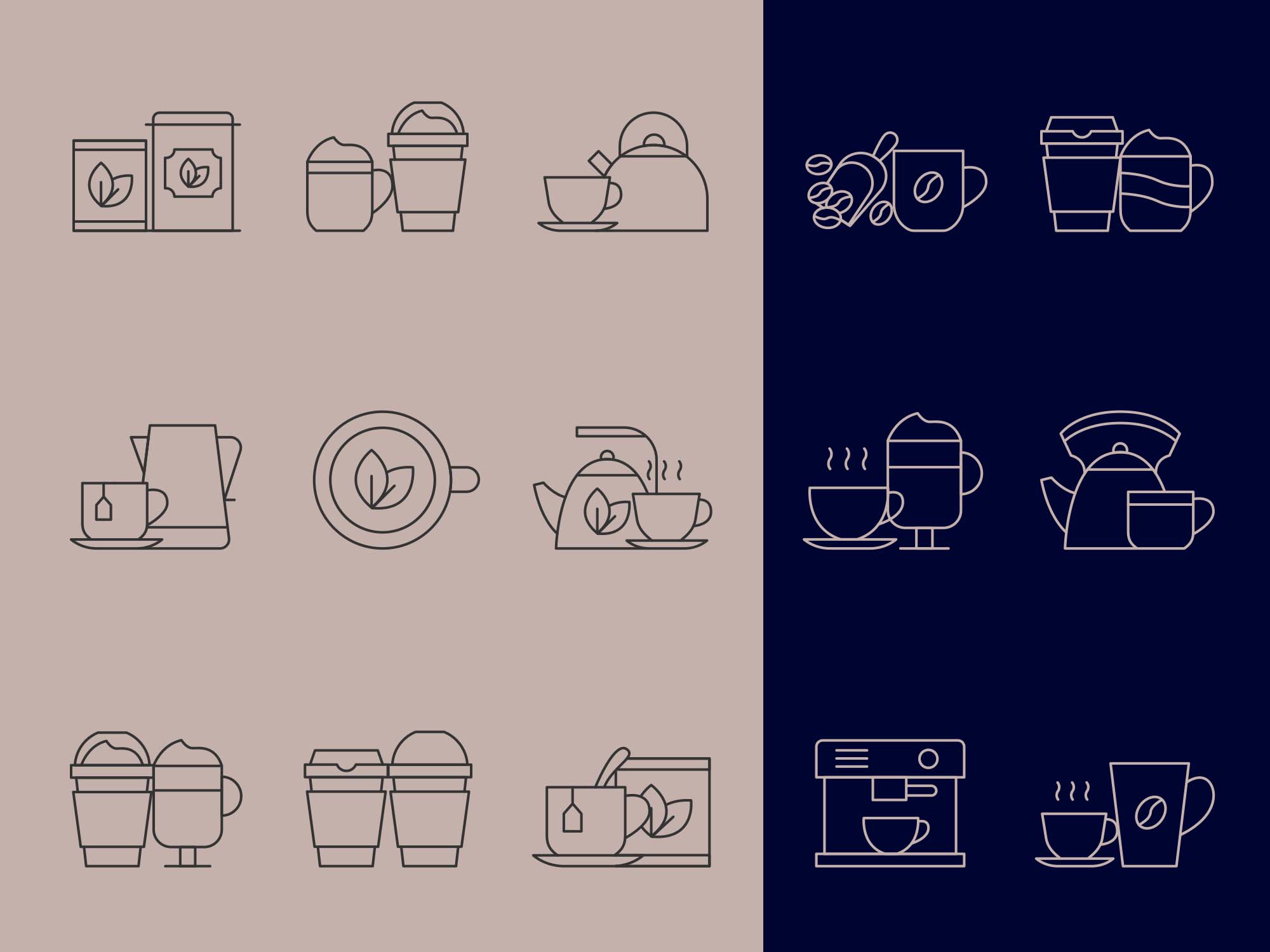 咖啡&茶文化主题矢量线性素材库精选图标 Coffee and Tea Vector Icons插图(1)