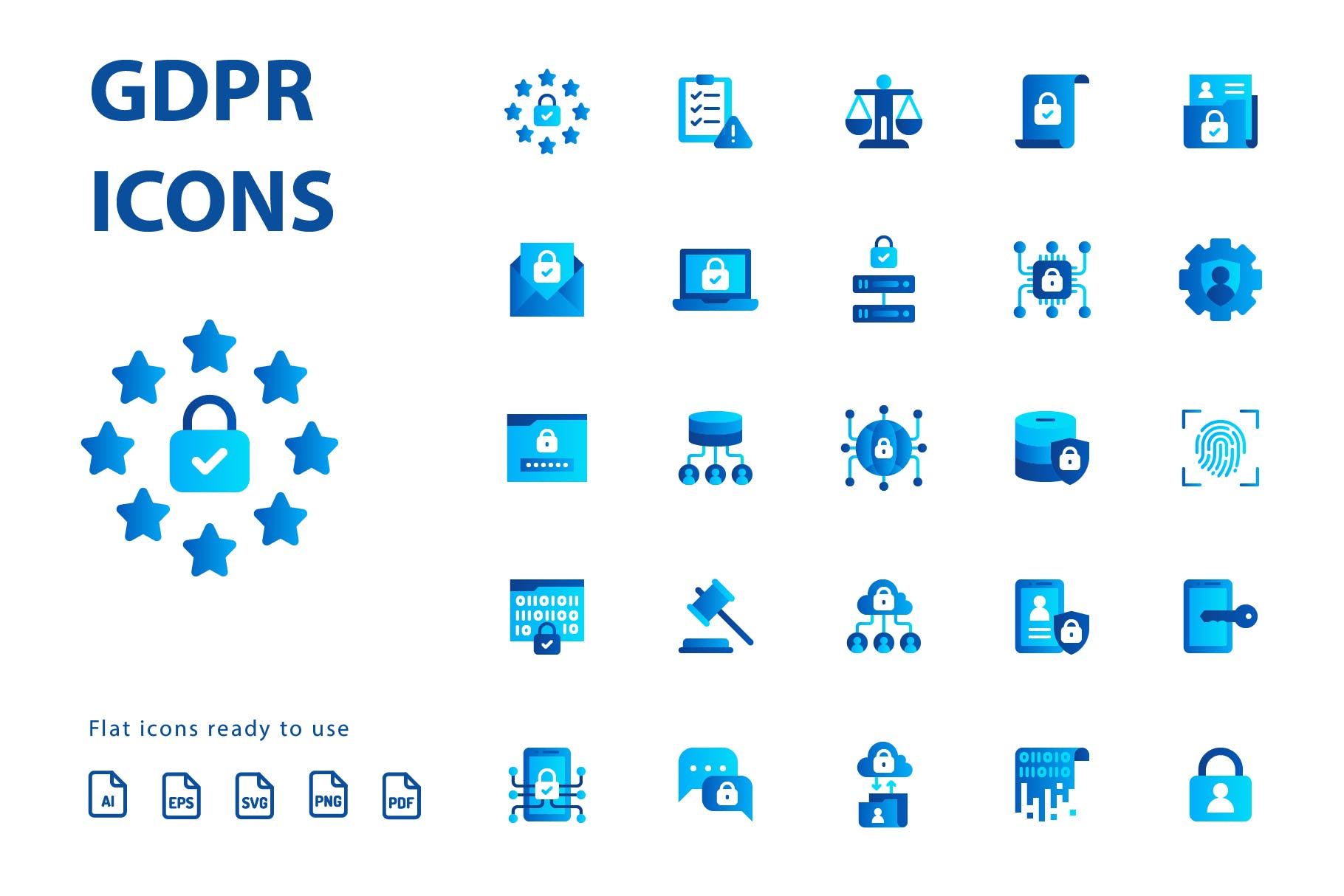 25枚GDPR通用数据保护条例主题扁平设计风格素材库精选图标 GDPR Flat插图(1)