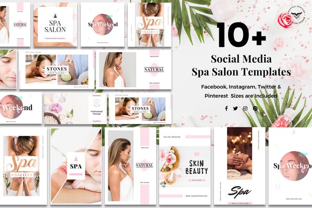 10+美容服务品牌社交媒体广告模板素材库精选 Social Media Spa/Salon Templates插图(1)