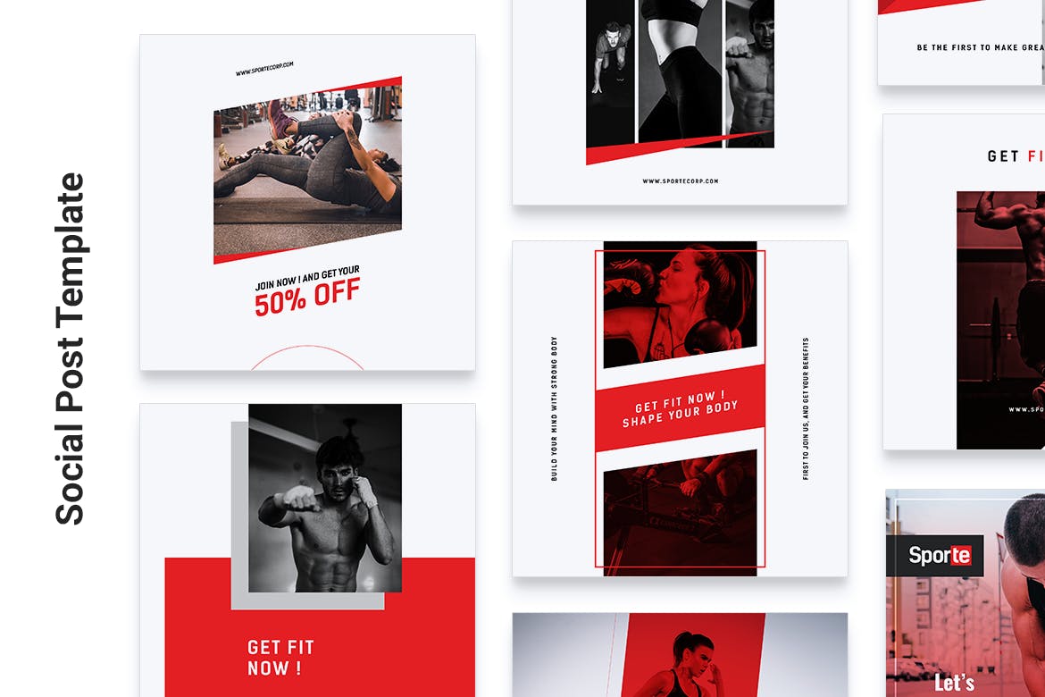 体育运动/健身主题Instagram&Facebook贴图设计模板素材库精选 SPORTE Fitness & Gym Instagram & Facebook Post插图(2)