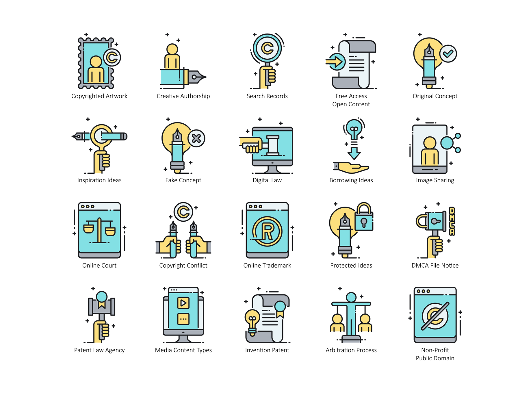 版权法律相关元素的图标套装[Ai]插图(1)