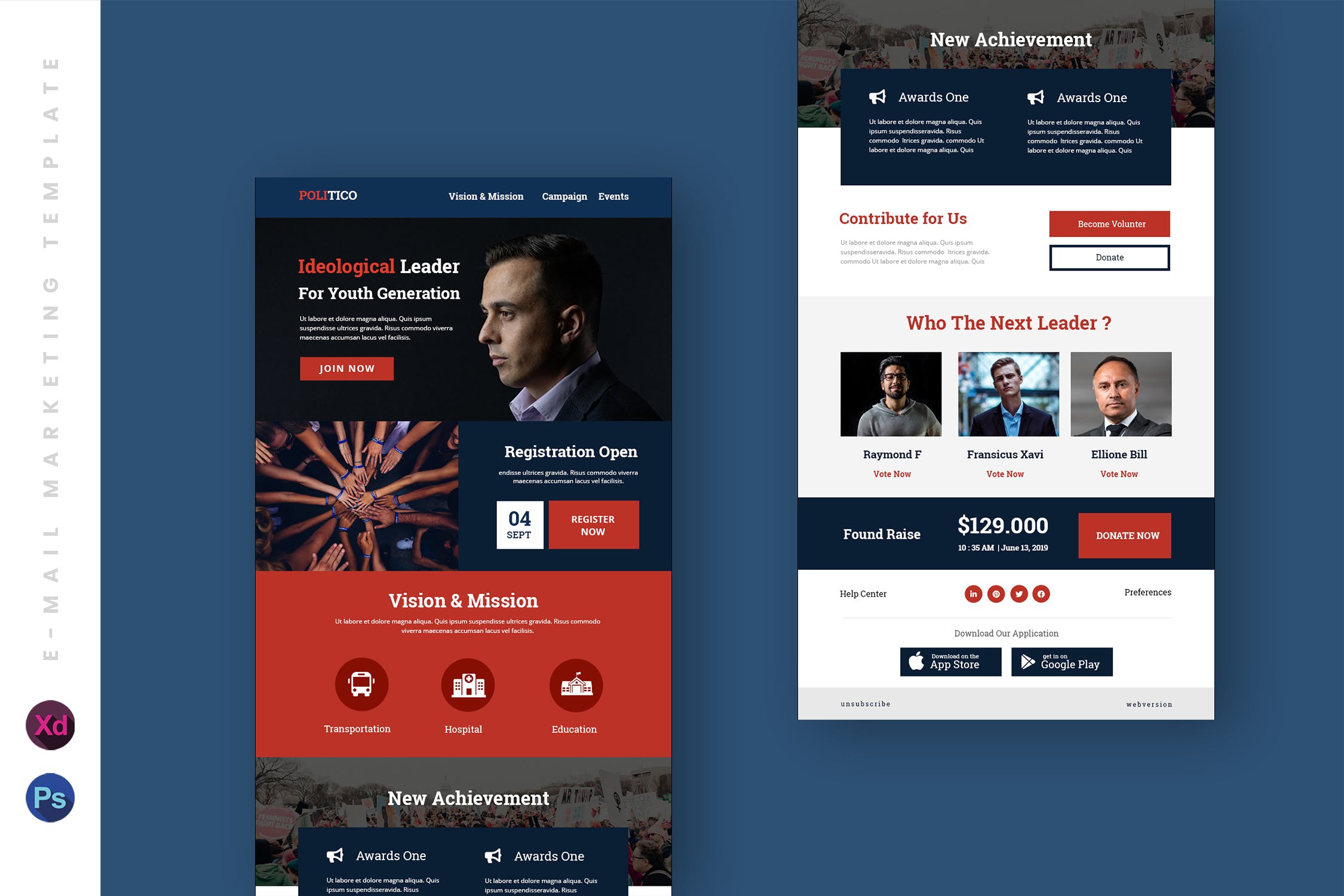 欧美竞选拉票活动推广EDM邮件营销模板 Political Campaign Email Newsletter UI Template插图