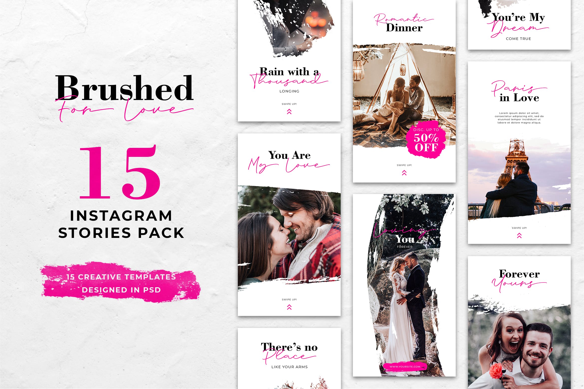 浪漫主题Instagram品牌故事设计模板素材库精选 Love Brush Instagram Stories插图