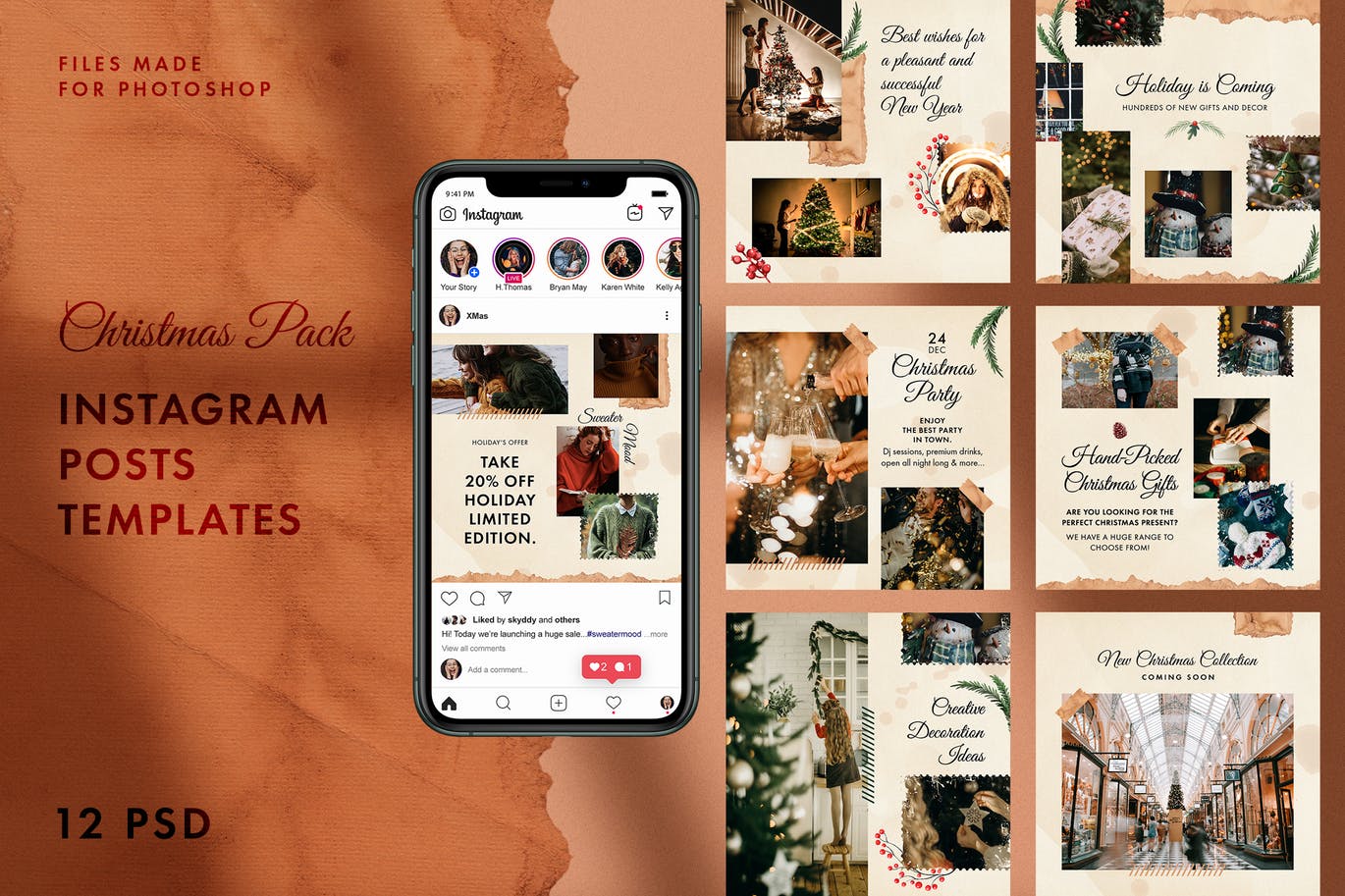 圣诞节主题风格Instagram社交推广素材包 Christmas Instagram Pack插图