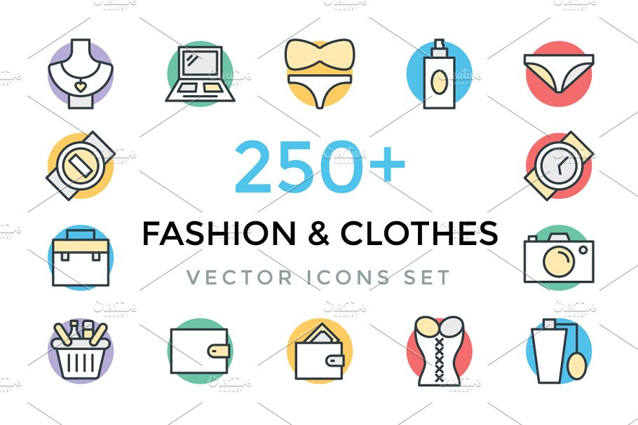 250+时尚衣帽服饰类卡通图标 250+ Fashion and Clothes Icons插图
