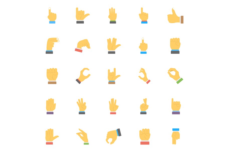 50个手势平面图标集 50 Hand Gesture Flat Icons Set插图(2)