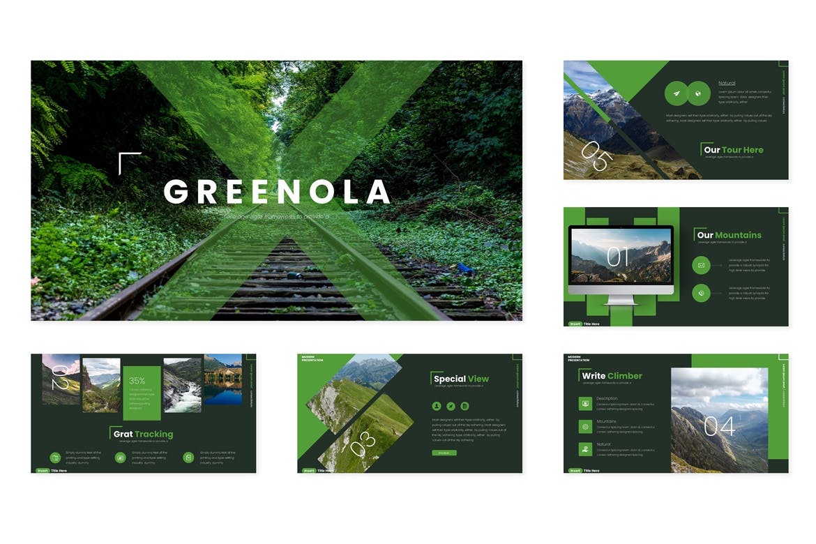 旅游景点推荐/旅游研究PPT幻灯片模板 Greenola – Powerpoint Template插图(1)