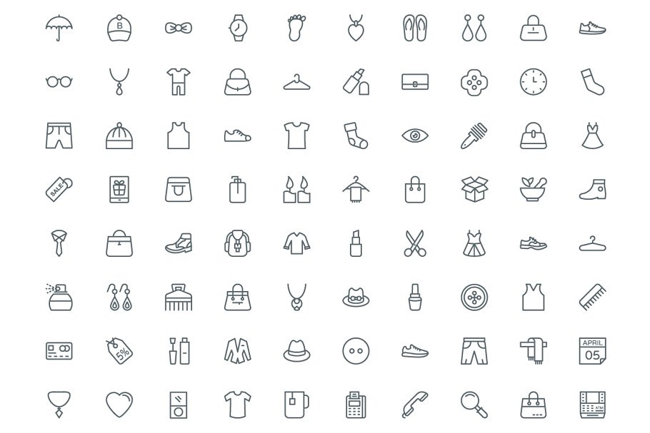 220个时尚服饰元素线条图标 220 Fashion and Clothes Line Icons插图(1)