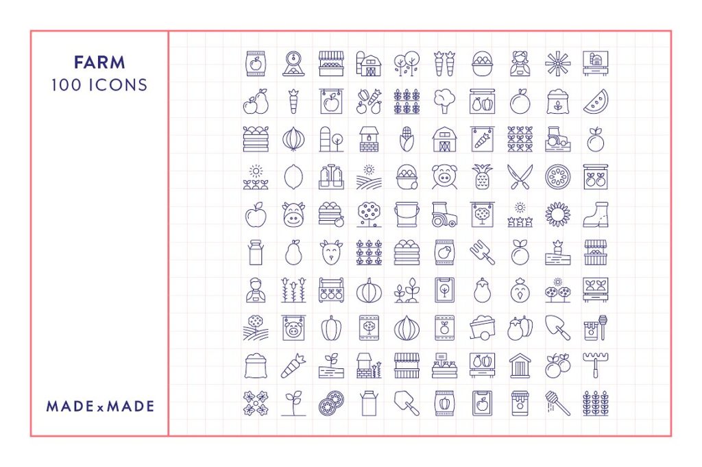 100枚有趣的农场主题线描图标打包下载[AI，PDF，SVG，EPS，PNG]插图(5)