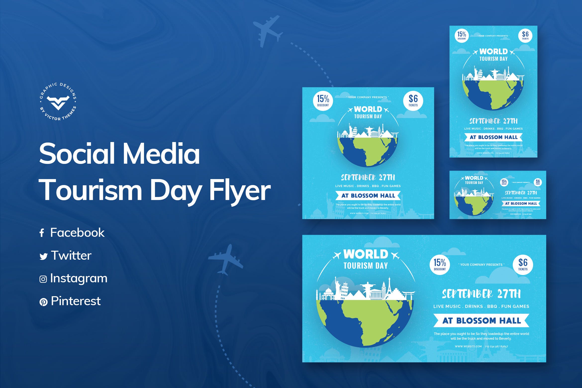 世界旅游日主题推广社交媒体设计模板素材库精选 World Tourism Day Social Media Template插图