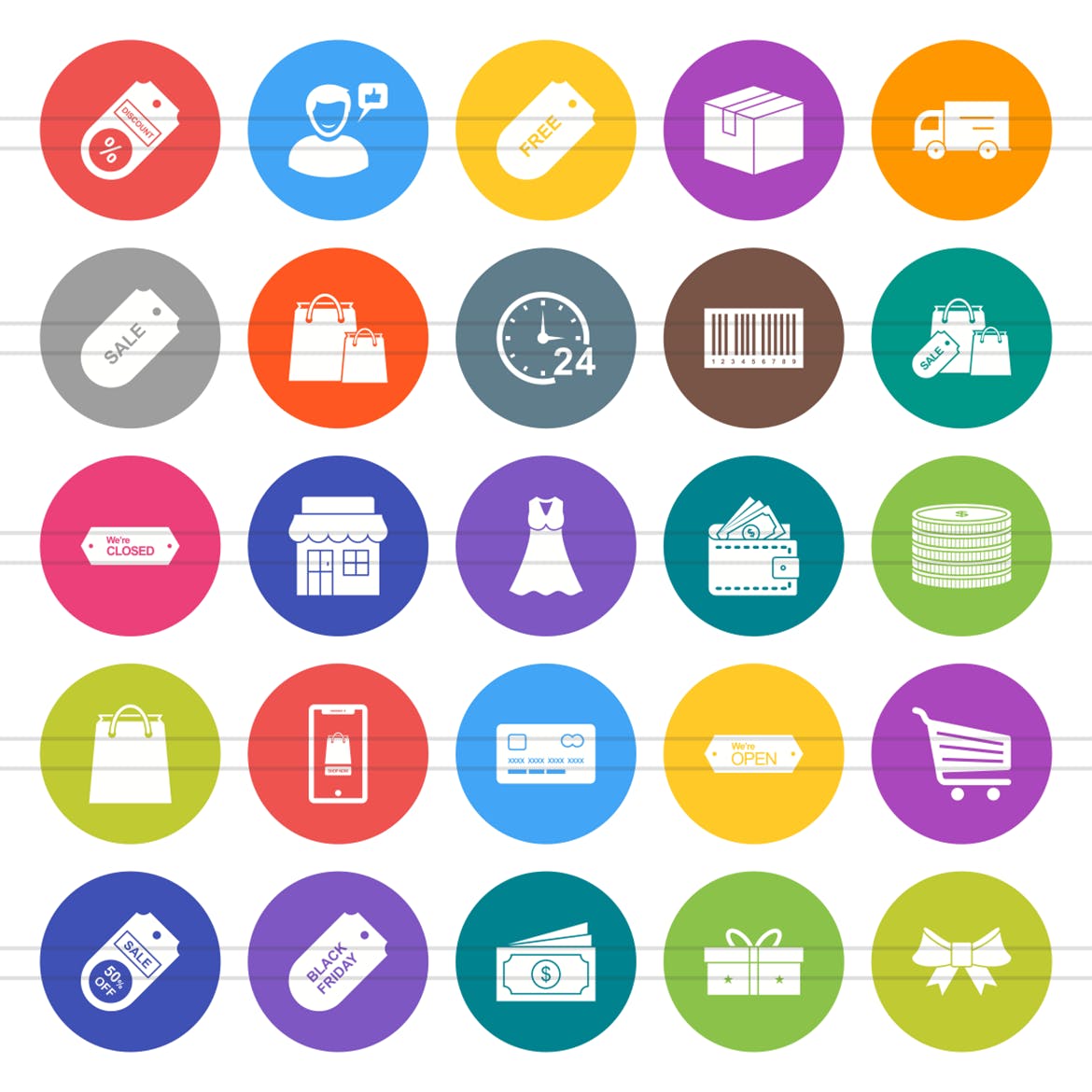 25枚黑色星期五主题扁平风矢量圆形素材库精选图标 25 Black Friday Flat Round Icons插图(1)