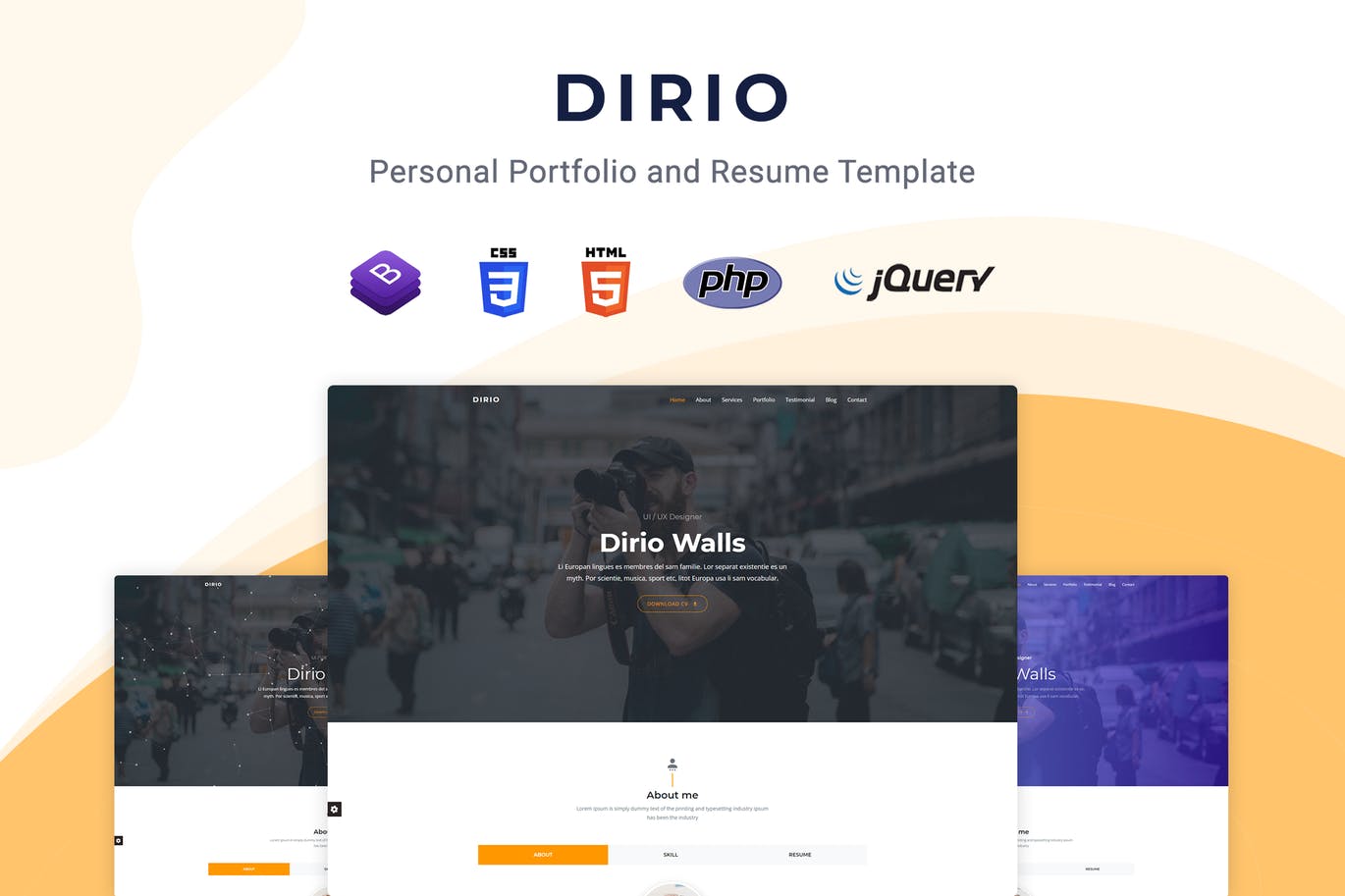 响应式个人简历&作品展示网站设计HTML模板素材库精选 Dirio – Personal Portfolio and Resume Template插图