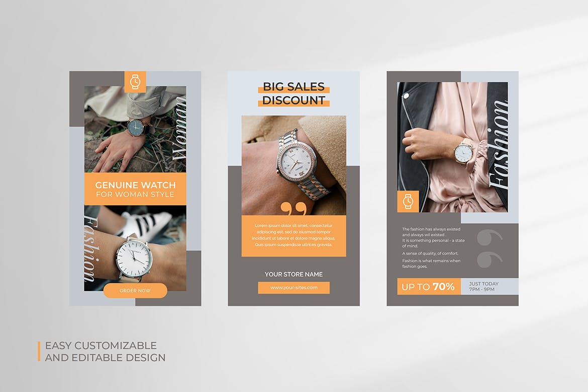 女士手表品牌社交营销广告设计模板素材库精选 Woman Watch Instagram Stories插图(2)