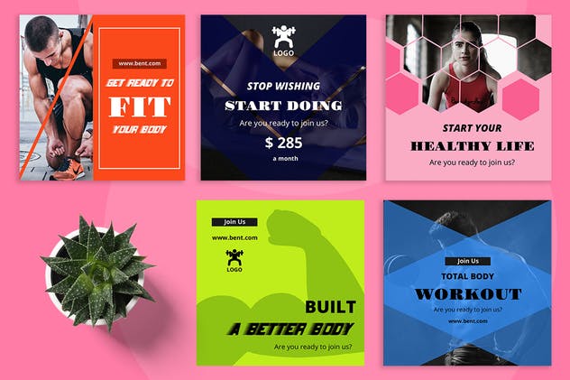 健身品牌社交媒体广告模板合集 Bent  – Gym Social Media Kit插图(1)