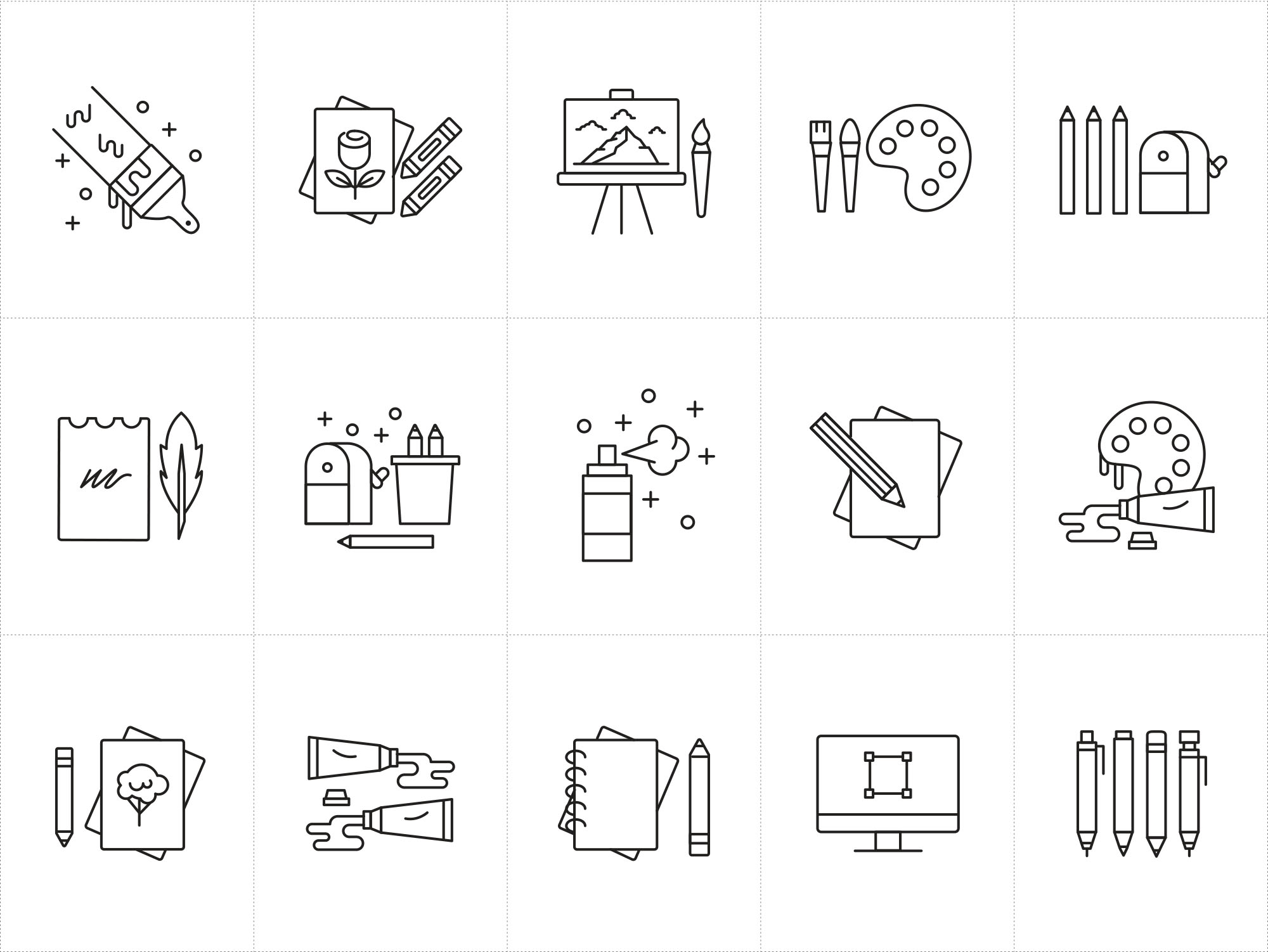艺术家工具矢量线性素材库精选图标 Artist Tools Vector Icons插图(1)