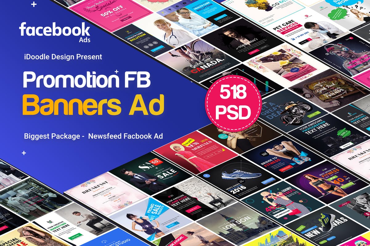 Facebook信息流推广广告Banner模板 Promotion Facebook NewFeed Banner Ads – 518 PSD插图