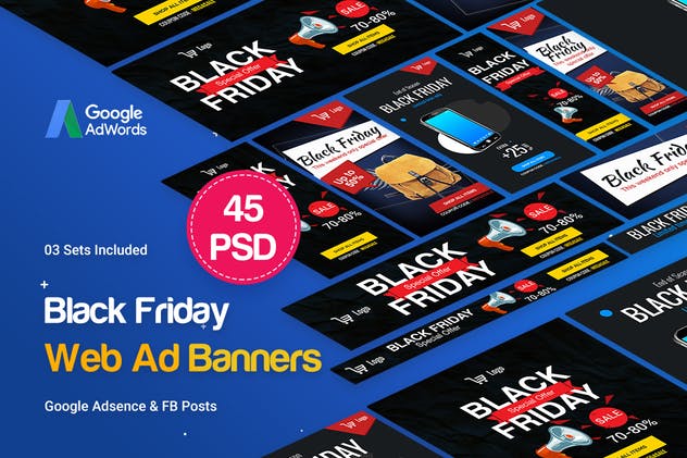45款黑色星期五网络促销广告PSD模板素材库精选 BlackFriday Banners Ad – 45 PSD [03 Sets]插图(1)