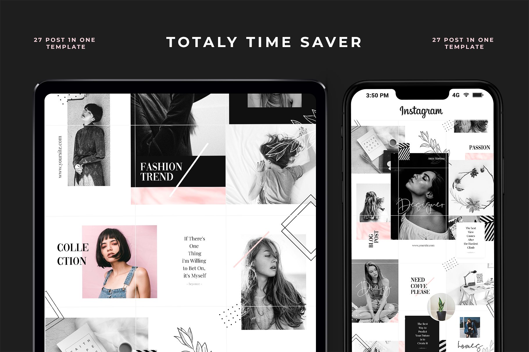 现代黑色主题的instagram社交媒体模板素材库精选 Instagram Puzzle – Pearl [psd]插图(2)
