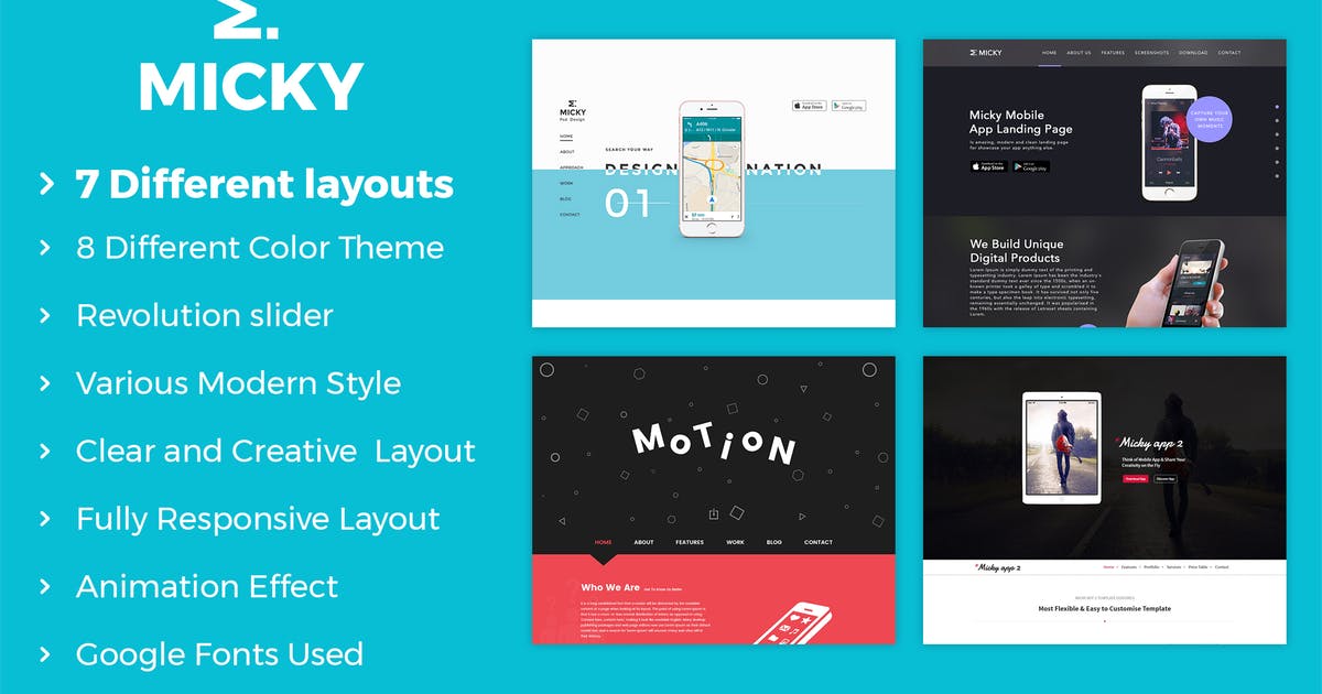 APP应用产品官网设计HTML模板素材库精选下载 Micky – App showcase Template插图