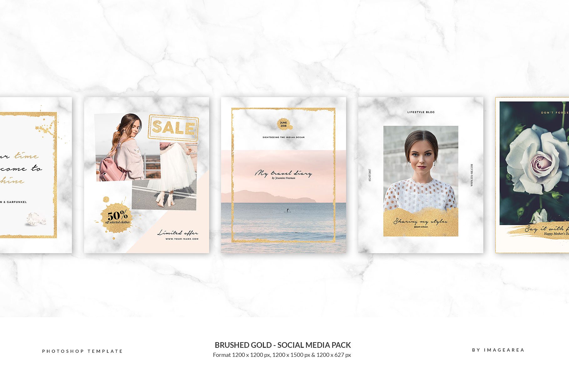 极力推荐：社交媒体贴图素材包 [Banner, 广告, 海报模板素材库精选，1.75GB] Brushed Gold – Social Media Pack插图(3)